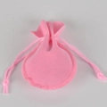 Pink velvet drawstring jewelry pouch with a round base for small accessories - 7x9cm / Pink