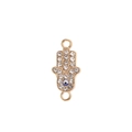 Macro detail of Hamsa Hand connector with pavé white crystals and blue evil eye charm - Gold Narrow Hamsa / 10 Pieces Pack
