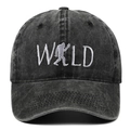 Vintage washed charcoal baseball cap featuring white WILD embroidery with Bigfoot silhouette - Adjustable / Black