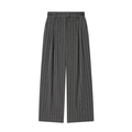 Grijze krijtstreep pantalon voor dames met hoge taille en wijde pijpen van nette stof - XS / Pantalon