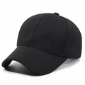 Black outdoor baseball cap with embroidered SPORTS text and mountain logo - Adjustable / Black