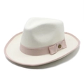 Detail of white wool fedora with pink ribbon, side bow and bronze buckle decoration - M (56-58cm) / Off White