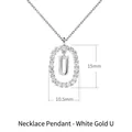 Letter U alphabet pendant in silver finish with white zircon pave frame and dimensions - White Gold U