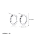 Detail view of silver round earring showing dimensions 14mm by 12mm and 2.6g weight - Silver