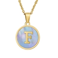 Collier plaqué or 18 carats avec pendentif rond en nacre et lettre F dorée élégante - Lettre F (Chaîne Incluse)
