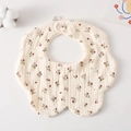 Floral baby bib in cream cotton gauze with wavy edges and snap closure for newborns - Gauze Flower Wrap - Wild Rose