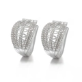 Silver plated pave-set zircon earrings with intricate hollow woven texture and crystals - 35-Silver Hollow Lattice Huggie / Silver