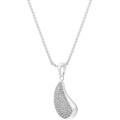 Primer plano del colgante de gota con pavé de circonitas en cadena de caja fina - VL417 Plata Circonita Blanca Collar