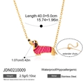 Gouden teckel ketting met roze emaille van waterbestendig 18k verguld roestvrij staal - Teckel Hanger Ketting (JDN0210009)