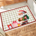 Cartoon Santa Claus Christmas floor mat with gift patterns and green plaid background - 40x60cm / Santa & Green Bag