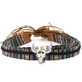Ethnic braided rope strap with silver bull head charm and retro bohemian embroidery - 7-Jacquard Bull Head Pendant
