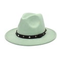 Mint green wool fedora hat with wide brim and studded leather belt buckle accent - M (56-58cm) / Mint Green