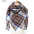 Plaid cashmere scarf with fringe in brown, blue, and green pattern, model FX-05 - 140x140cm / 05# Off-White Multicolor Plaid