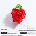 Red strawberry pendant in stainless steel, waterproof and hypoallergenic DIY accessory - Red Berry Crystal Texture Bead (PJ91262)