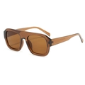 Retro square oversized flat top sunglasses in translucent amber acetate frame - Dark Brown