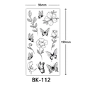 Monochrome temporary tattoo sheet with roses, butterflies, and moon designs, 96x190mm - BK-112 / 96*190mm