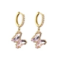 Elegant gold-plated crystal butterfly drop earrings with sparkling pink stones and CZ accents - Pink