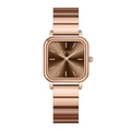 Elegant rose gold square watch for women with brown sunray dial and metal link bracelet - Rose Gold Strap Coffee Dial
