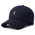 Dunkelblaue Winter-Baseballkappe aus Wolle mit Sport-Lederaufnäher und Ohrenschutz für Herren - Verstellbar / Marineblau