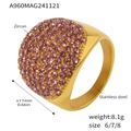 Gold-plated stainless steel ring with micro-paved pink zircon stones and 17mm width - Pink Zircon