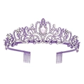 Elegant purple bridal tiara with sparkling crystal rhinestones and side hair combs - Purple White Rhinestone