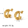Golden 18K plated stainless steel twisted C-hoop earrings with 21.5mm height dimensions - Twisted Hoop Style (TE6194)