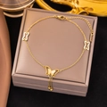 Titanium steel butterfly tassel anklet with hollow gold pendant on jewelry box - B28 Butterfly