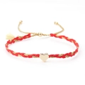 Adjustable red and gold woven heart charm bracelet with tassels and metallic accents - Red and Gold (with Cream Tassel)