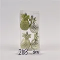 Set of four 8cm green pineapple Christmas tree ornaments in shiny and glitter finishes - Set 18 (Pineapple Shape Ornaments 8cm - 4pcs)
