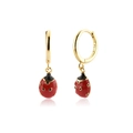 S925 sterling silver ladybug drop earrings with red enamel finish and gold hoops - 925 Silver / Ladybug