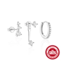 S925 sterling silver earring set featuring cubic zirconia studs and a pavé hoop - 3Pcs Set-White Gold #5