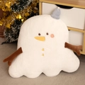 Plush white snowman throw pillow with grey knit hat and branch arms for Christmas decor - Snowman