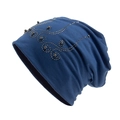 Dark blue slouchy beanie for women with elegant metallic bead swirl pattern - Adjustable (54-60cm) / Blue
