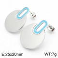 Minimalist silver stainless steel hoop earrings with blue enamel geometric U-shape - Silver/Blue