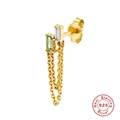 925 sterling silver drop earring with gold plating and baguette-cut green stones - Single Gold-4 Layer White+Olive Green Zirconia Tassel