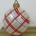 Inflatable Christmas ball with red and yellow plaid patterns and golden hanging cap - Argyle Stripe