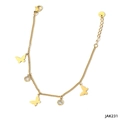 Tobillera de acero inoxidable dorado con dijes de mariposa y detalles de circonita - Dorado