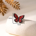 French vintage red enamel butterfly stud featuring black crystals, size 1.6cm x 1.26cm - Black Red (Single Piece) (A574-4)