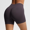 Seamless dark purple yoga shorts with high waist and push-up effect for fitness women - Chocolate Brown