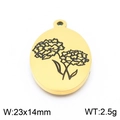 Pendentif fleur ovale en acier inoxydable doré 23x14mm avec gravure florale - Style Floral (KLJ8086-Z)