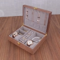 Boîte à bijoux en bois marron avec velours gris pour montres et bagues - 3+7 Organisateur De Bijoux De Montre En Noyer Amélioré/Intérieur Gris