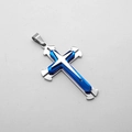 Drielagige kruishanger van blauw en zilver gepolijst roestvrij staal in punkstijl - Alleen hanger / Blauw