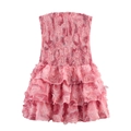 Roze strapless gesmockte mini-jurk met gelaagde ruches en een slanke pasvorm - XS / Roze
