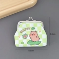 Porte-monnaie Capybara à carreaux verts avec motifs animaux et fermoir métallique - Cuir PU / Crocodile & Capybara (Boucle PU)