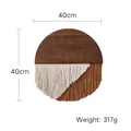 Nordic round wood wall hanging with white and brown tassel cotton rope fringes - 40*40cm / Brown