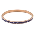 Detail of rose gold titanium steel bangle with blue geometric enamel and mechanical clasp - Rose Blue