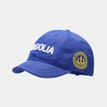 Detail of blue baseball cap with white MONGOLIA embroidery and yellow side crest - Adjustable / Sapphire Blue