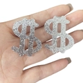 Orecchini a segno di dollaro in argento glitterato in stile punk hip hop per donne - Stile orecchino a bottone argento