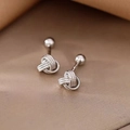 Silver woven knot stud earrings with secure spherical screw backs on silk fabric - 7mm / Knot Chinese Knot Style (A196)
