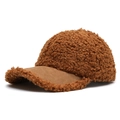 Gorra de béisbol de lana de cordero marrón oscuro para invierno con visera de ante - Ajustable / café